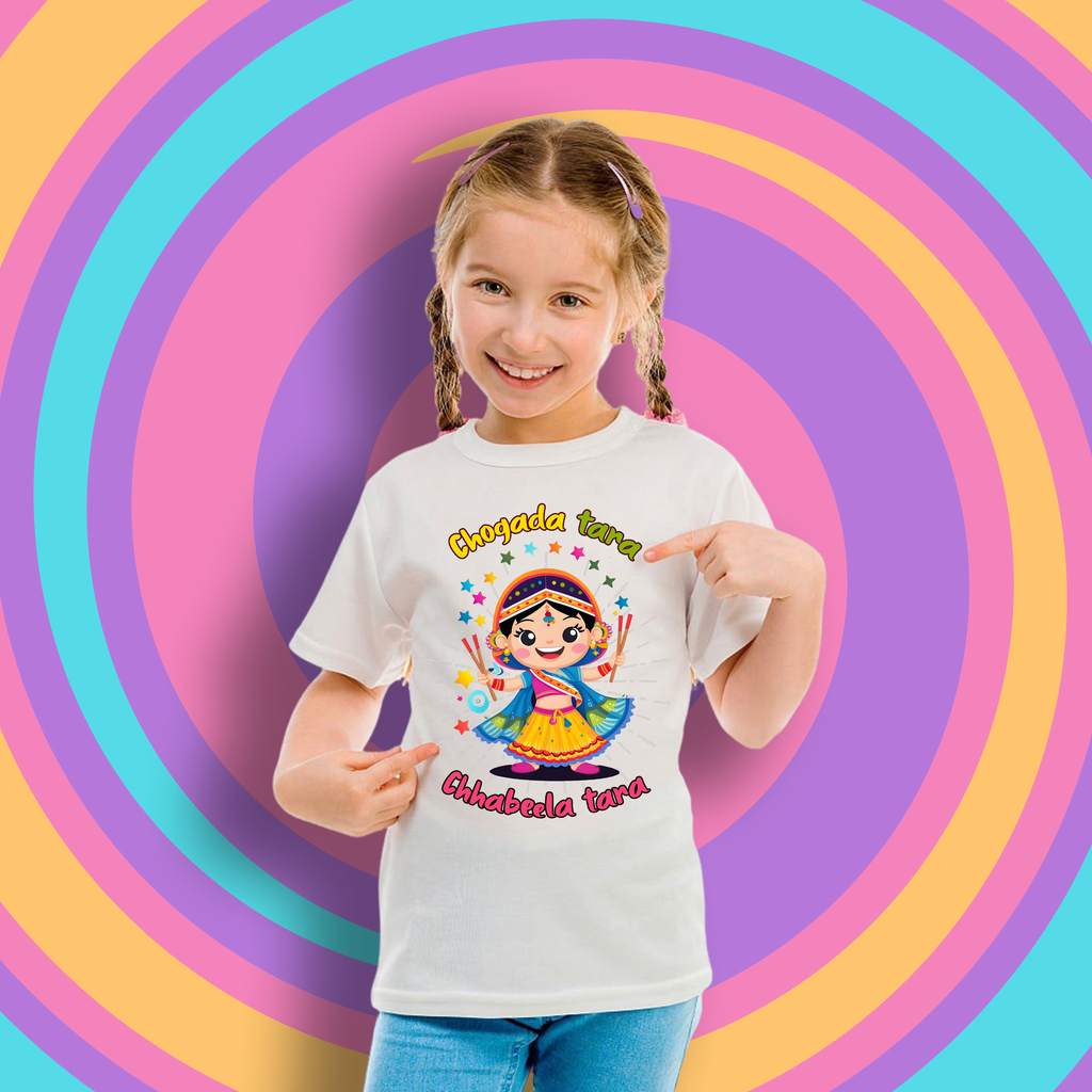 Chogada tara Chhabeela tara Graphic Print T-Shirt - 100% Cotton, Half Sleeve, White for Girls