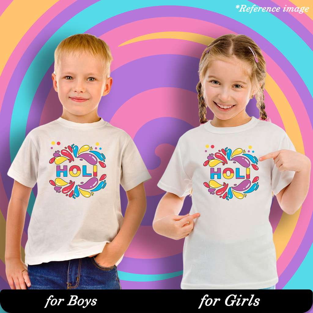 Color Burst Graphic Print T-Shirt - 100% Cotton, Half Sleeve, Unisex Fit, White | Holi T-Shirt