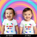 My First Holi Graphic Print T-Shirt - 100% Cotton, Half Sleeve, Unisex Fit, White | Holi T-Shirt