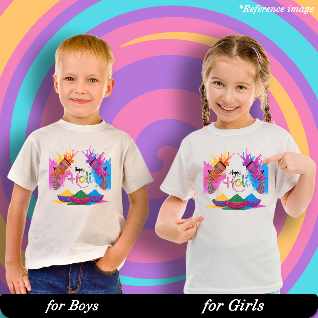 Colors Reloaded Happy Holi Hai Graphic Print T-Shirt - 100% Cotton, Half Sleeve, Unisex Fit, White | Holi T-Shirt
