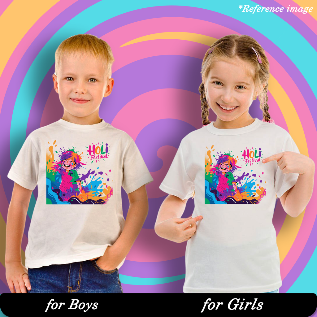 Celebrate Colors Graphic Print T-Shirt - 100% Cotton, Half Sleeve, Unisex Fit, White | Holi T-Shirt