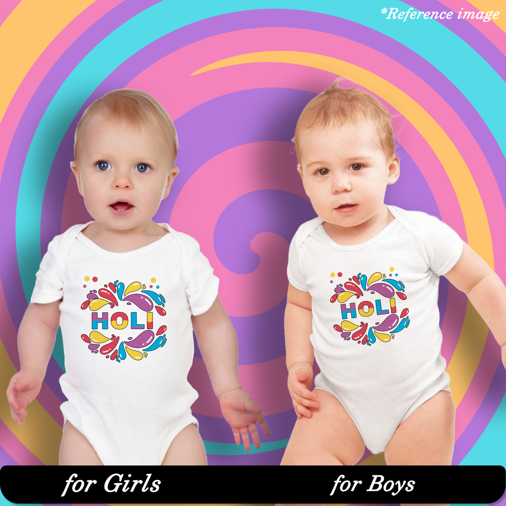 Color Burst Graphic Print Romper - 100% Cotton, Half Sleeve, Unisex Fit, White | Holi Romper / Onesies