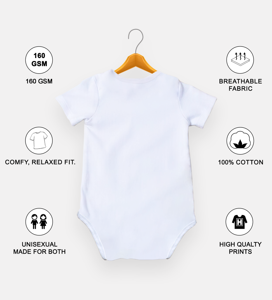 Rang Barse Graphic Print Romper - 100% Cotton, Half Sleeve, Unisex Fit, White | Holi Romper / Onesies