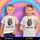 Mr. Cat Graphic Print T-Shirt - 100% Cotton, Half Sleeve, Unisex Fit, White