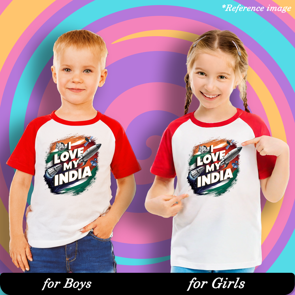I Love My India Graphic Print Raglan T-Shirt - 100% Cotton, Half Sleeve, Unisex Fit, Red and White