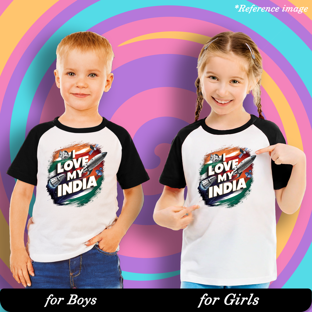 I Love My India Graphic Print Raglan T-Shirt - 100% Cotton, Half Sleeve, Unisex Fit, Black and White