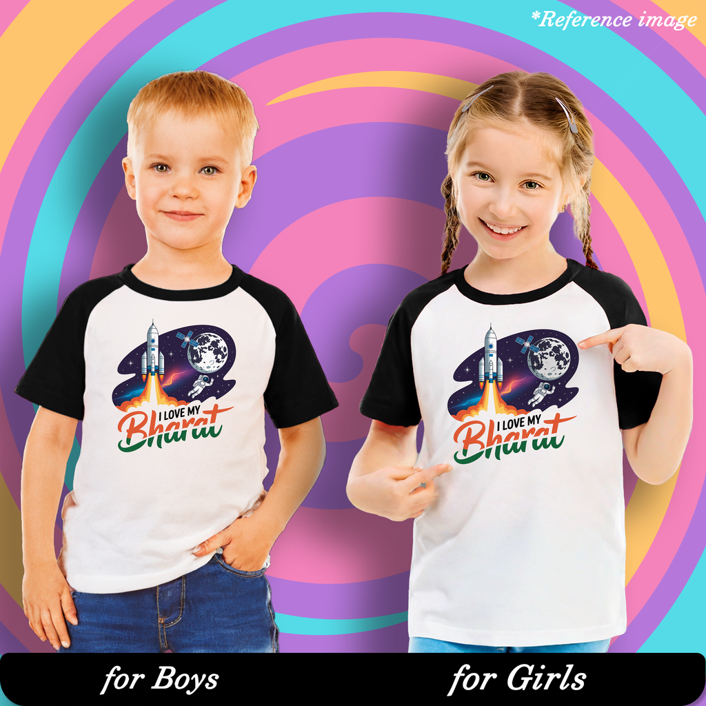 I Love My Bharat Graphic Print Raglan T-Shirt - 100% Cotton, Half Sleeve, Unisex Fit, Black and White