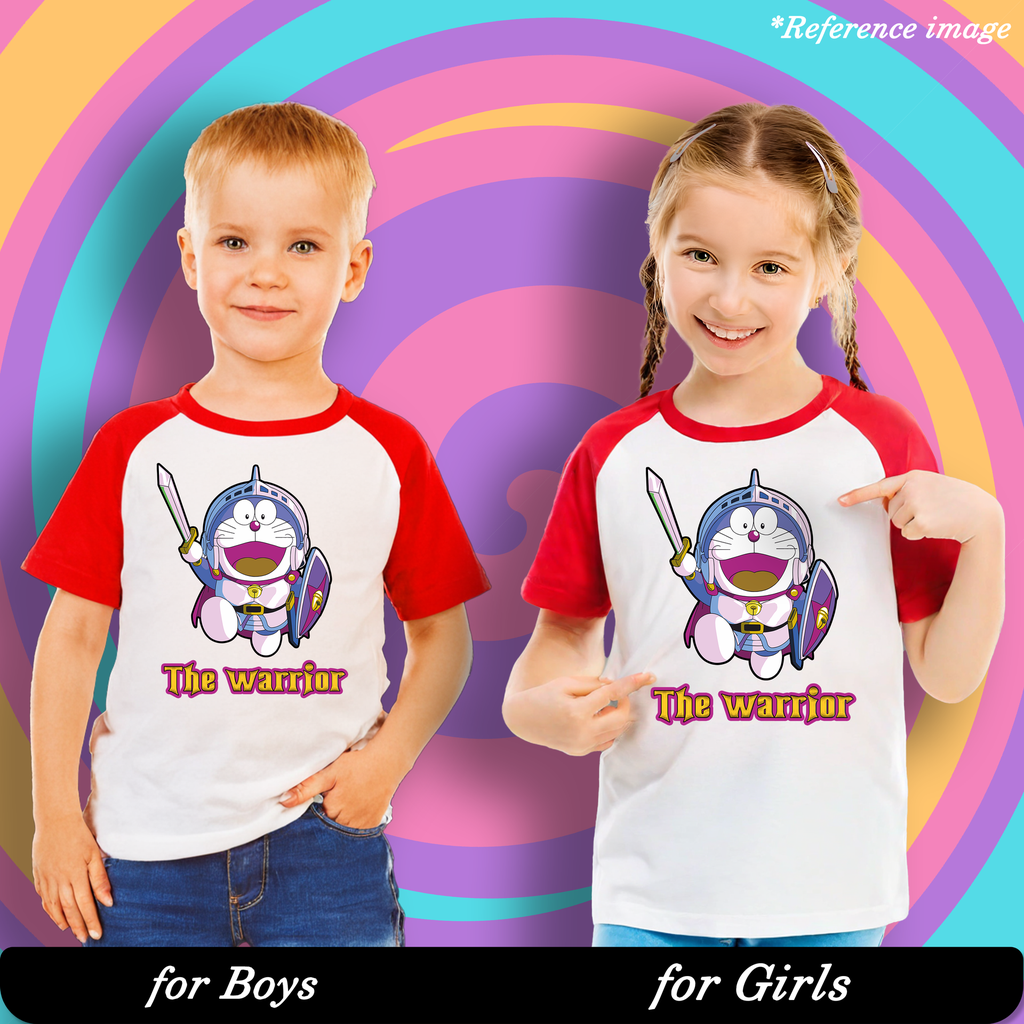 Doraemon the Warrior Graphic Print Raglan T-Shirt - 100% Cotton, Half Sleeve, Unisex Fit, Red and White