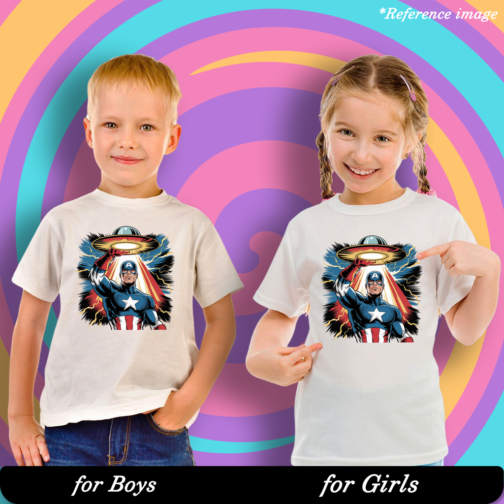 Cosmic Captain America Graphic Print T-Shirt - 100% Cotton, Half Sleeve, Unisex Fit, White