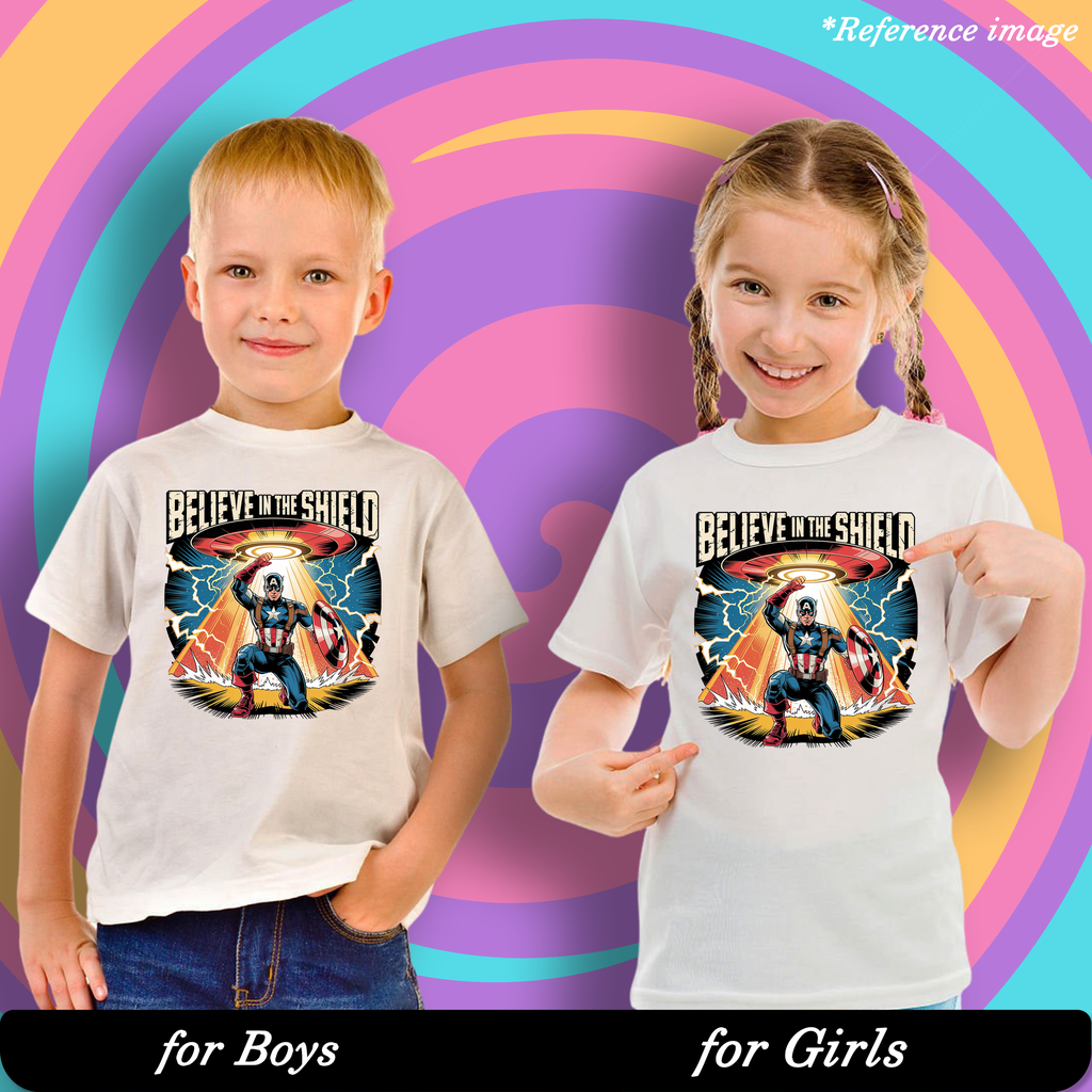 Believe in the Shield Graphic Print T-Shirt - 100% Cotton, Half Sleeve, Unisex Fit, White