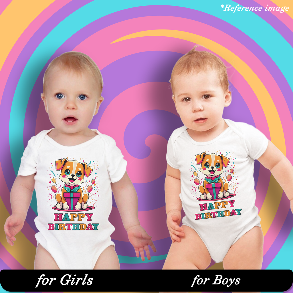 Joyful Balloons Birthday Graphic Print Romper - 100% Cotton, Half Sleeve, Unisex Fit, White | Holi Romper / Onesies