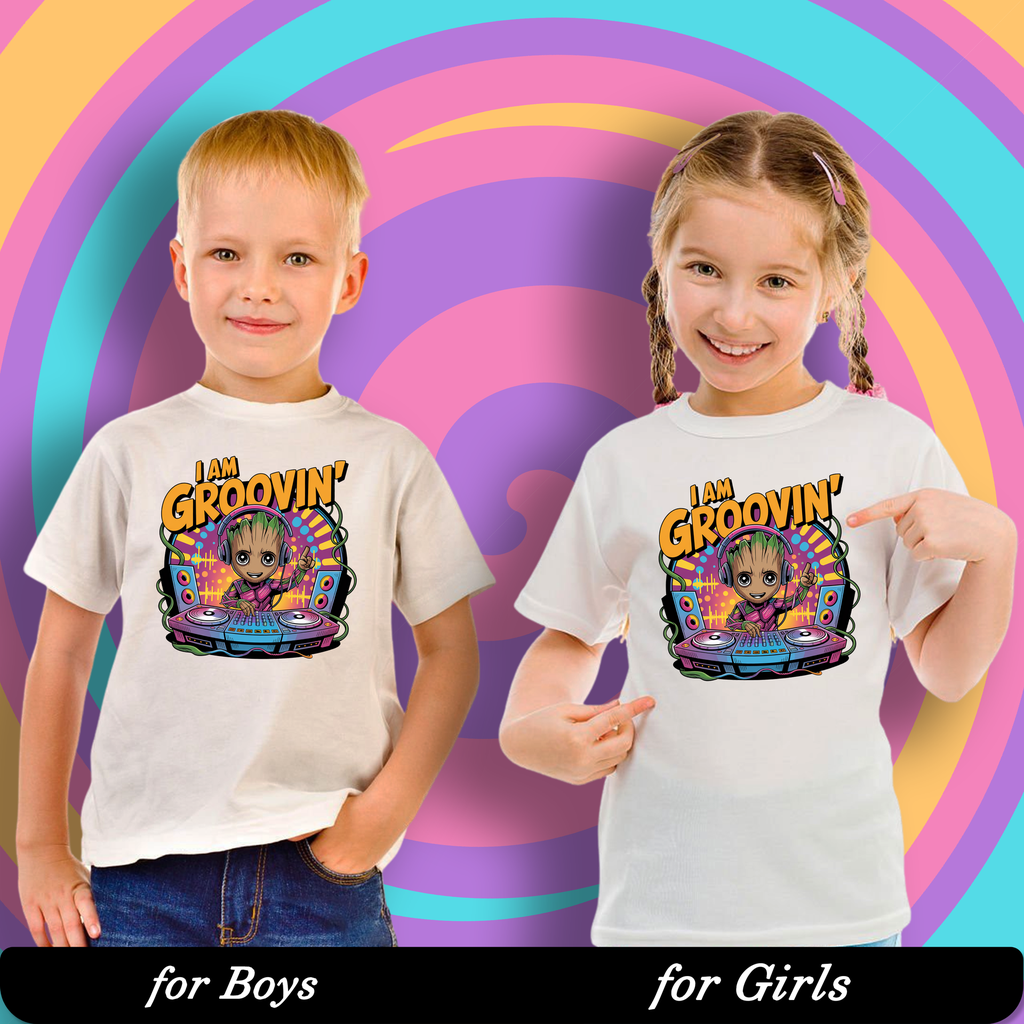 I am Groovin Graphic Print T-Shirt - 100% Cotton, Half Sleeve, Unisex Fit, White