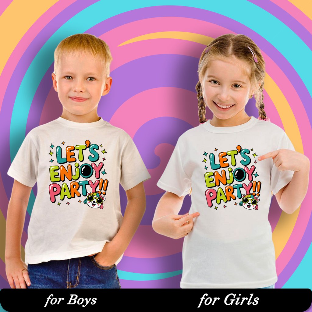 Let's Enjoy Party Graphic Print T-Shirt - 100% Cotton, Half Sleeve, Unisex Fit, White