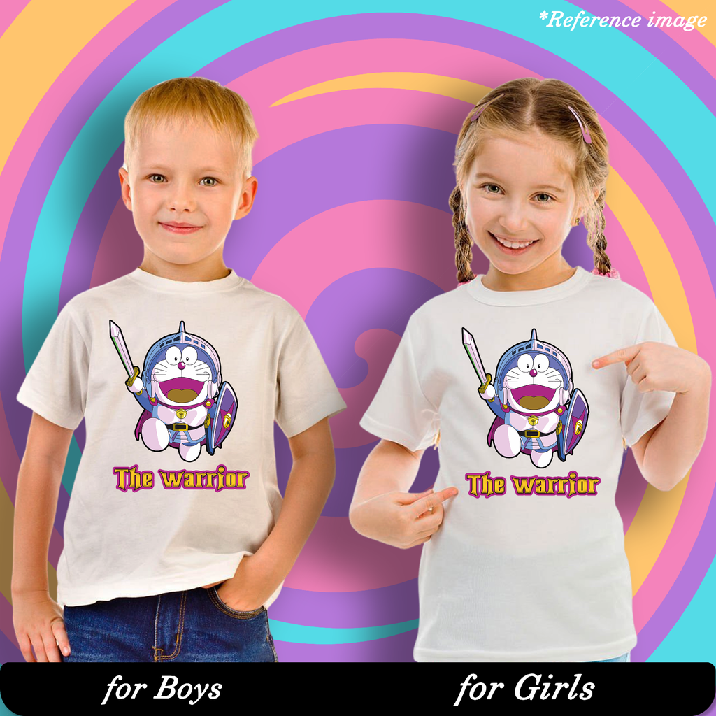 Doraemon the Warrior Graphic Print T-Shirt - 100% Cotton, Half Sleeve, Unisex Fit, White