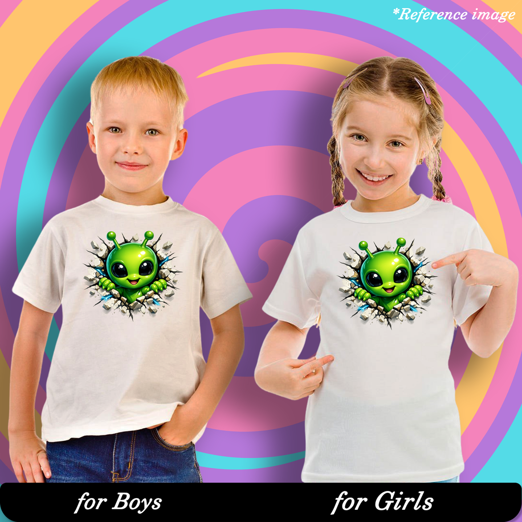 Green Alien Cartoon Graphic Print T-Shirt - 100% Cotton, Half Sleeve, Unisex Fit, White