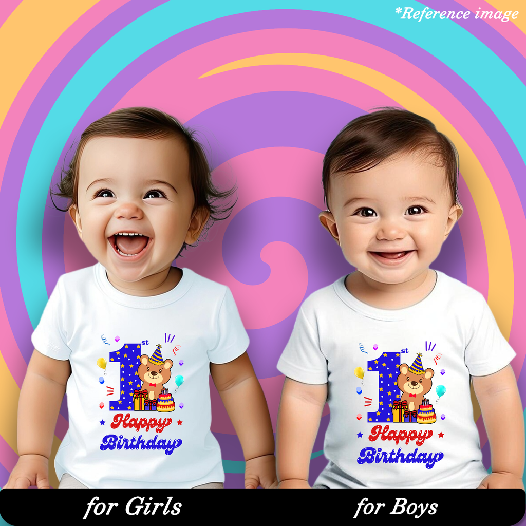 My 1st Birthday Graphic Print T-Shirt - 100% Cotton, Half Sleeve, Unisex Fit, White