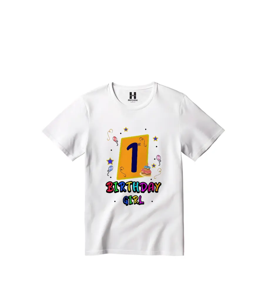 My 1st Happy Birthday Graphic Print T-Shirt - 100% Cotton, Half Sleeve, White for Girls (0-6 Months, Online Payment)