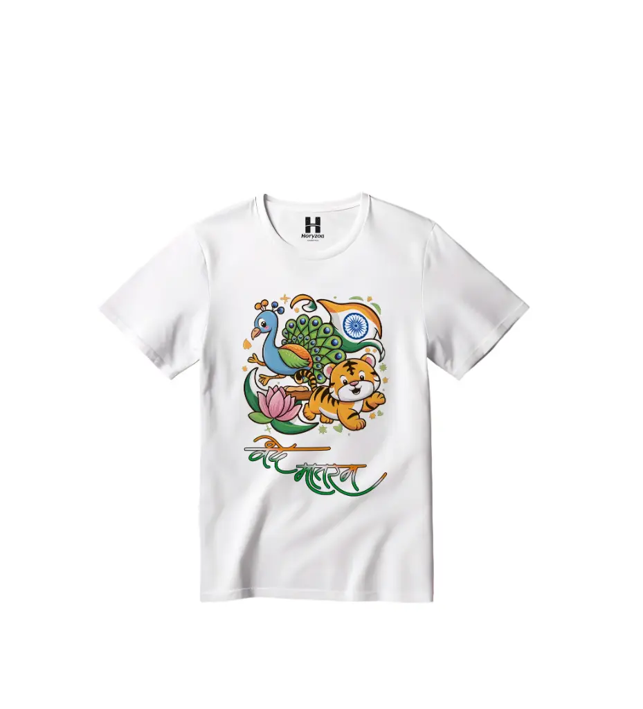 Vande Mataram Graphic Print T-Shirt - 100% Cotton, Half Sleeve, Unisex Fit, White (0-6 Months, Online Payment)