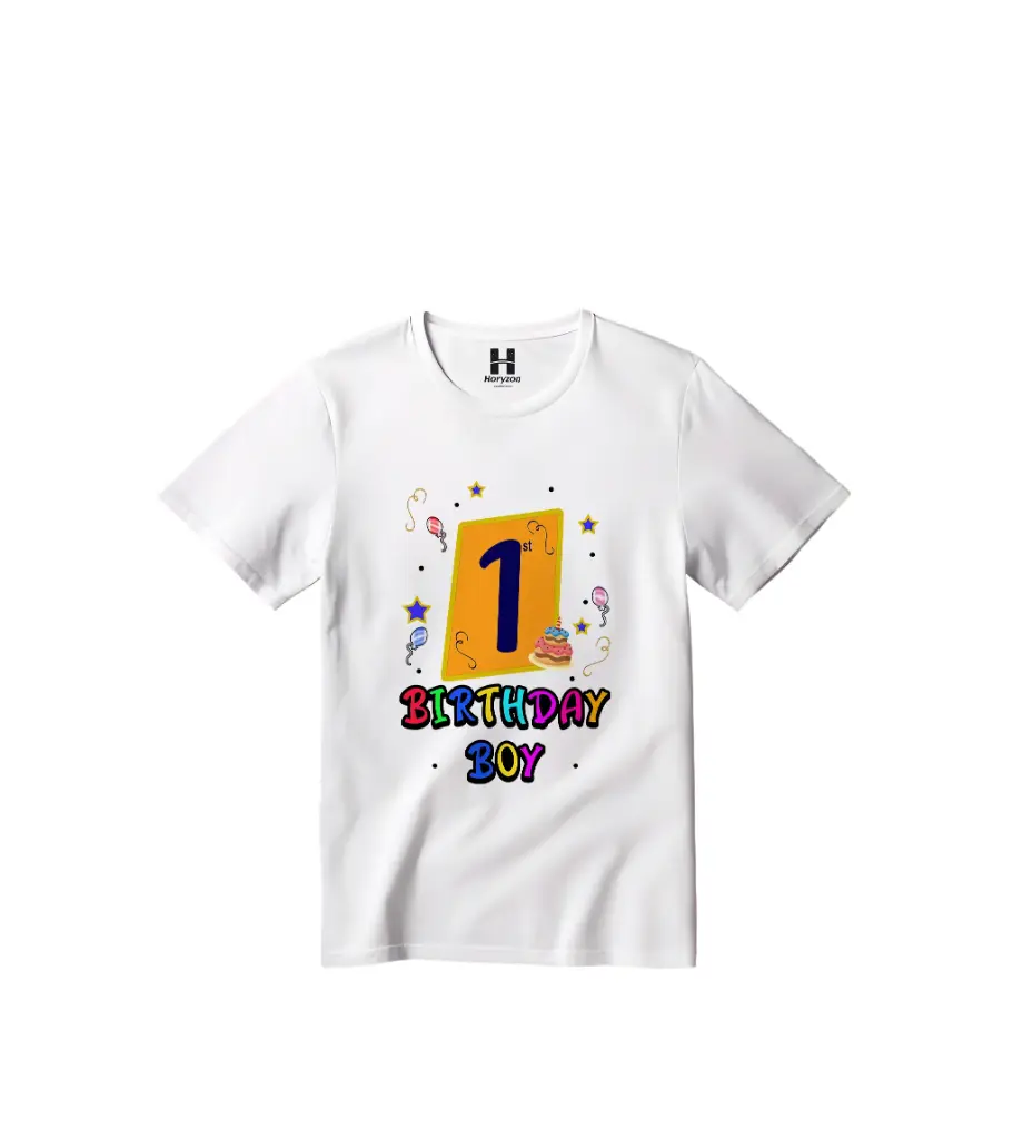 My 1st Happy Birthday Graphic Print T-Shirt - 100% Cotton, Half Sleeve, White for Boys (0-6 Months, Online Payment)
