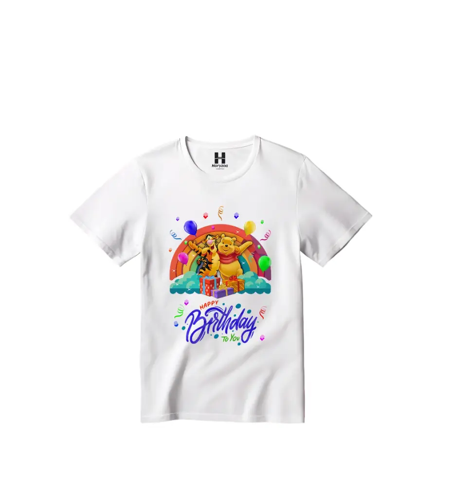 Birthday Buddies Graphic Print T-Shirt - 100% Cotton, Half Sleeve, Unisex Fit, White (0-6 Months, Online Payment)