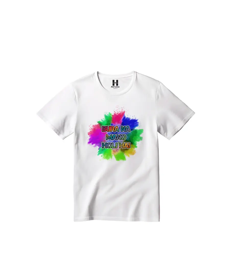 Bura Na Mano Holi Hai Graphic Print T-Shirt - 100% Cotton, Half Sleeve, Unisex Fit, White | Holi T-Shirt (0-6 Months, Online Payment)
