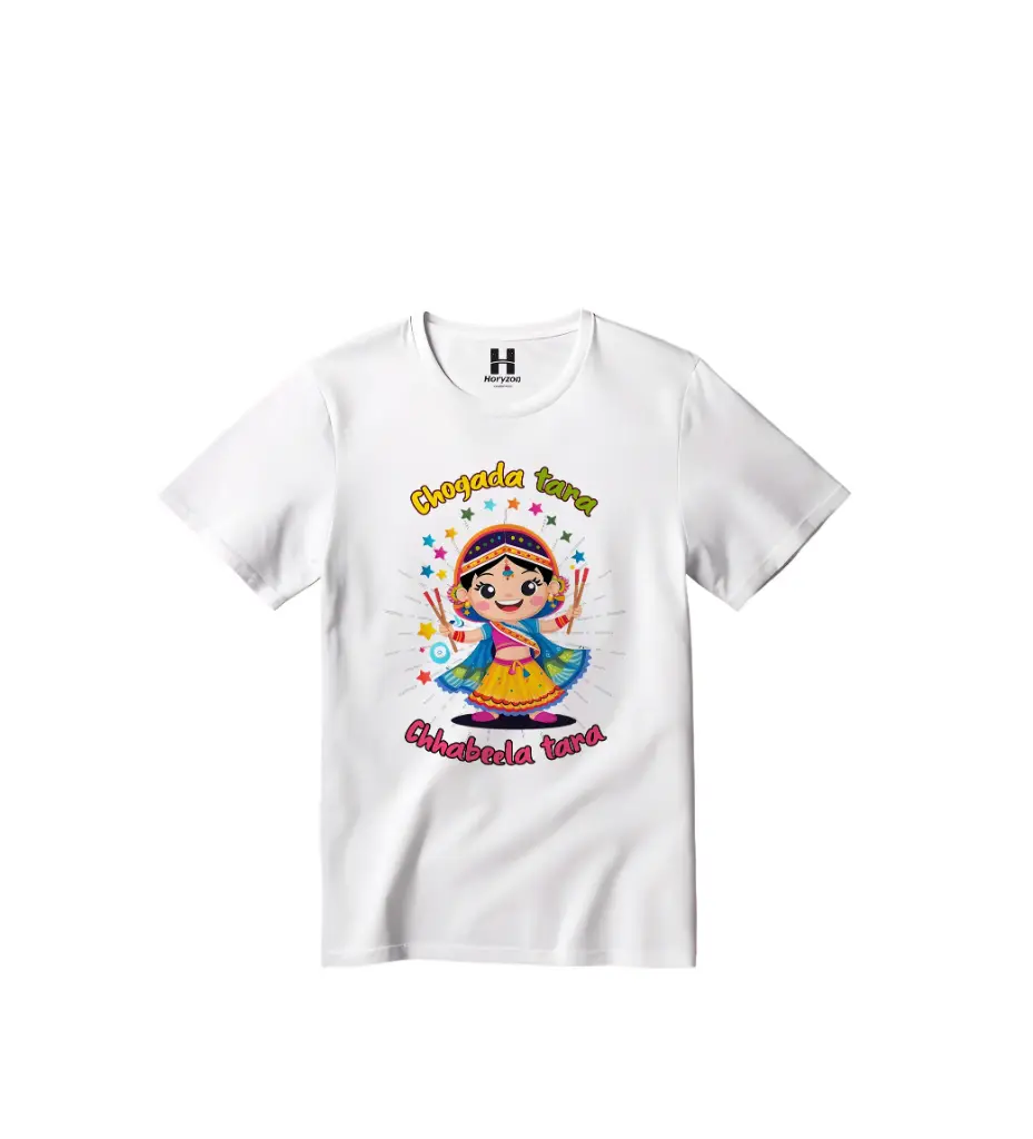 Chogada tara Chhabeela tara Graphic Print T-Shirt - 100% Cotton, Half Sleeve, White for Girls (0-6 Months, Online Payment)