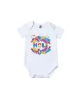 Color Burst Graphic Print Romper - 100% Cotton, Half Sleeve, Unisex Fit, White | Holi Romper / Onesies