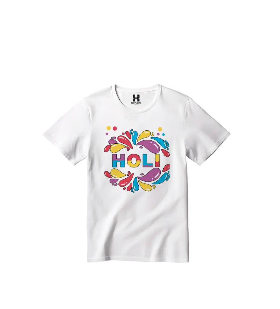 Color Burst Graphic Print T-Shirt - 100% Cotton, Half Sleeve, Unisex Fit, White | Holi T-Shirt  (0-6 Months, Online Payment)