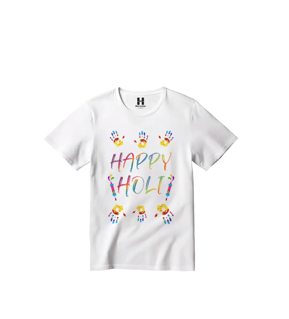 Color Carnival Graphic Print T-Shirt - 100% Cotton, Half Sleeve, Unisex Fit, White | Holi T-Shirt (0-6 Months, Online Payment)