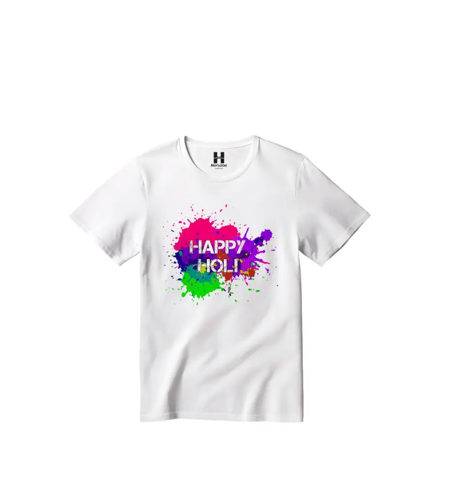 Festive Splash Graphic Print T-Shirt - 100% Cotton, Half Sleeve, Unisex Fit, White | Holi T-Shirt (0-6 Months, Online Payment)