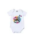 Holi Hai Graphic Print Romper - 100% Cotton, Half Sleeve, Unisex Fit, White | Holi Romper / Onesies