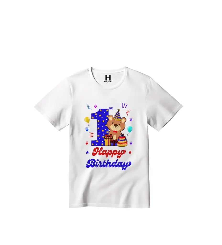 My 1st Birthday Graphic Print T-Shirt - 100% Cotton, Half Sleeve, Unisex Fit, White (0-6 Months, Online Payment)