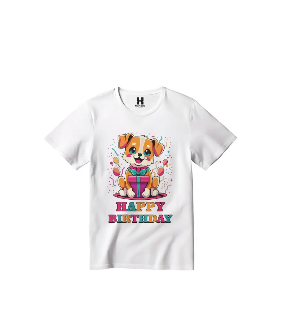 Joyful Balloons Birthday Graphic Print T-Shirt - 100% Cotton, Half Sleeve, Unisex Fit, White (0-6 Months, Online Payment)