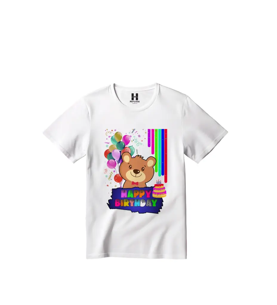 Happy Birthday Graphic Print T-Shirt - 100% Cotton, Half Sleeve, Unisex Fit, White (0-6 Months, Online Payment)