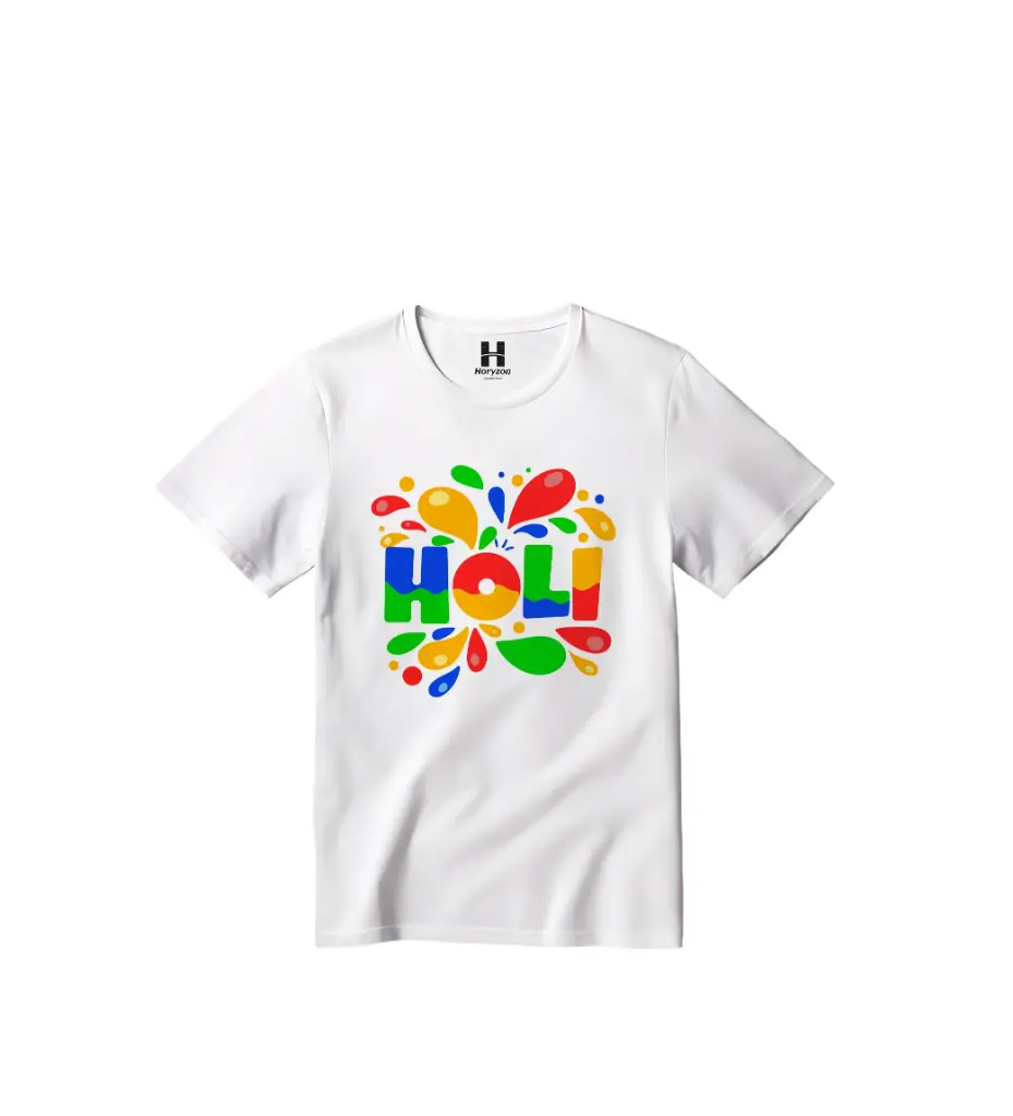 Splash Festival Graphic Print T-Shirt - 100% Cotton, Half Sleeve, Unisex Fit, White | Holi T-Shirt (0-6 Months, Online Payment)
