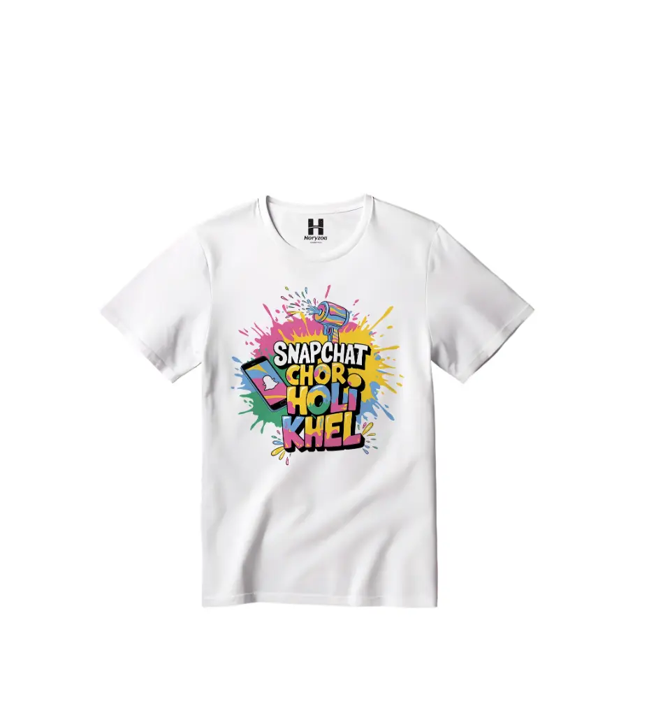 Snapchat Chor Holi Khel Graphic Print T-Shirt - 100% Cotton, Half Sleeve, Unisex Fit, White | Holi T-Shirt (0-6 Months, Online Payment)