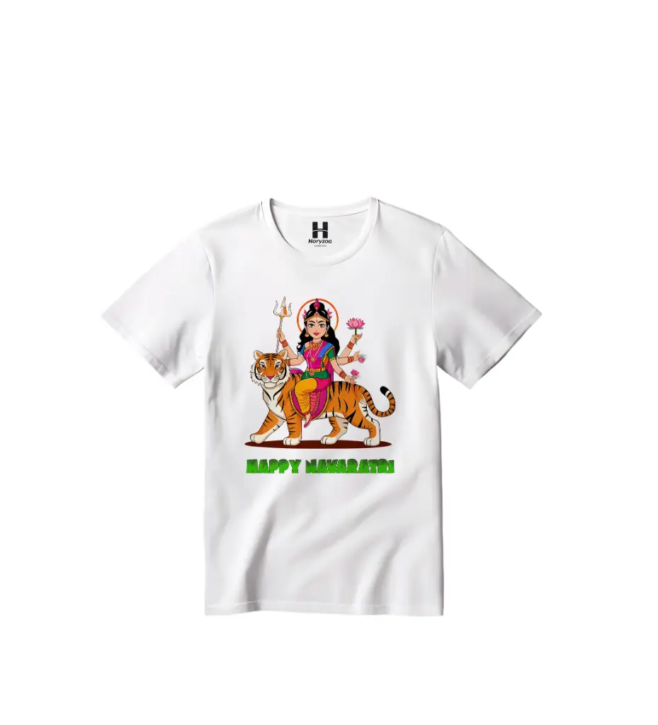 Happy Navaratri Graphic Print T-Shirt - 100% Cotton, Half Sleeve, Unisex Fit, White (0-6 Months, Online Payment)