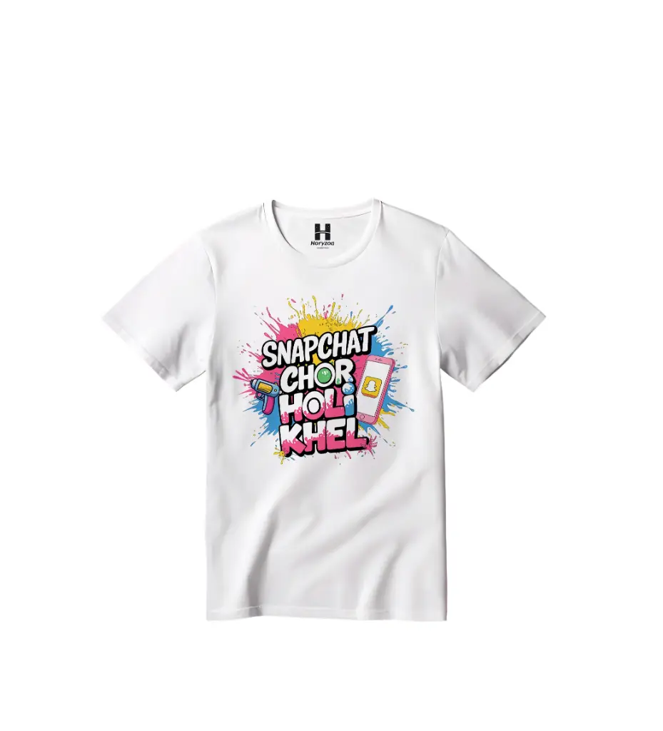 Snapchat Chor Holi Khel Graphic Print T-Shirt - 100% Cotton, Half Sleeve, Unisex Fit, White | Holi T-Shirt