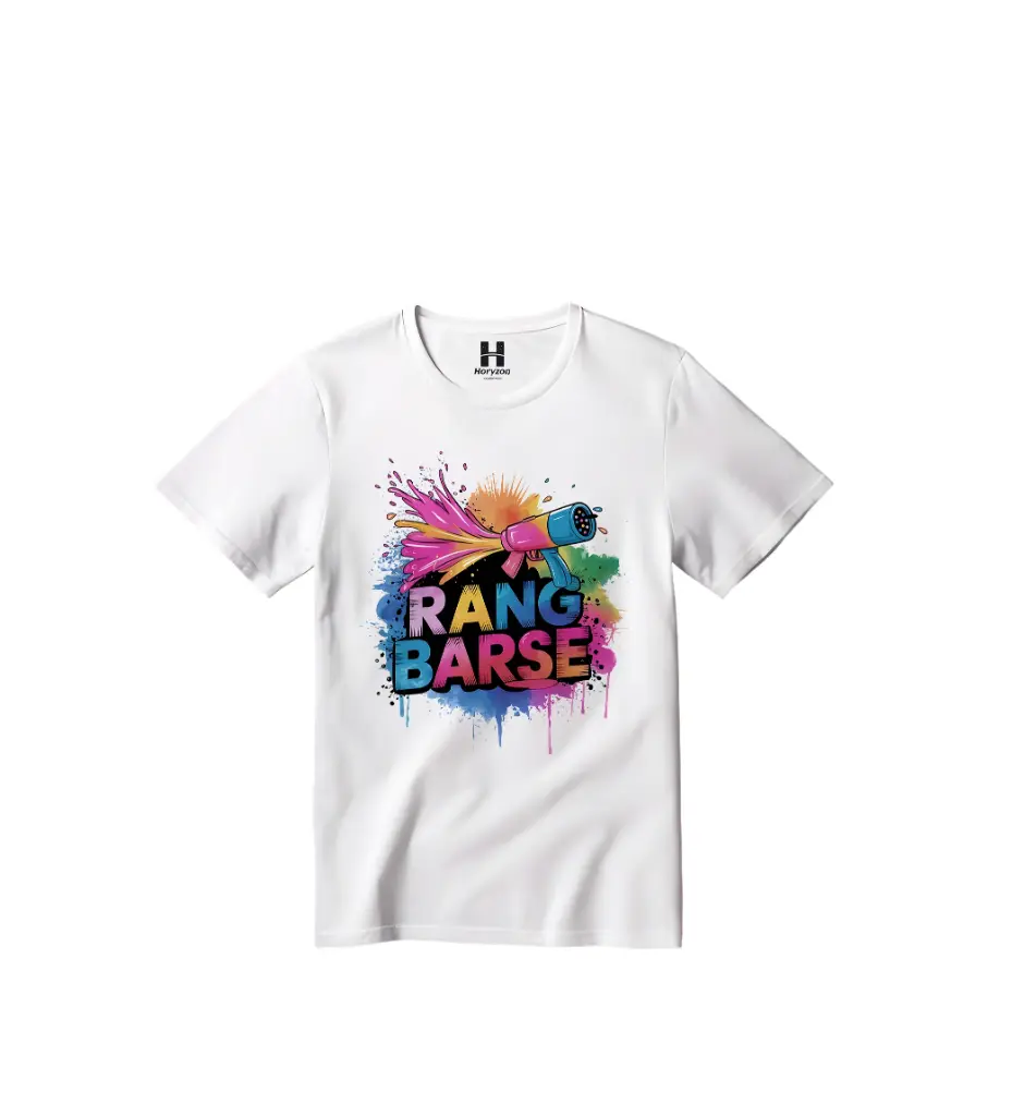 Rang Barse Graphic Print T-Shirt - 100% Cotton, Half Sleeve, Unisex Fit, White | Holi T-Shirt