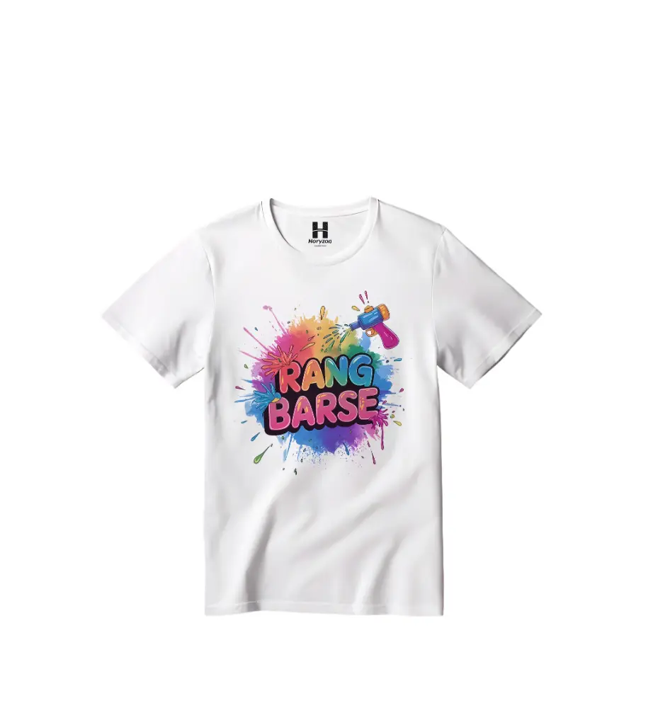 Rang Barse Graphic Print T-Shirt - 100% Cotton, Half Sleeve, Unisex Fit, White | Holi T-Shirt (0-6 Months, Online Payment)
