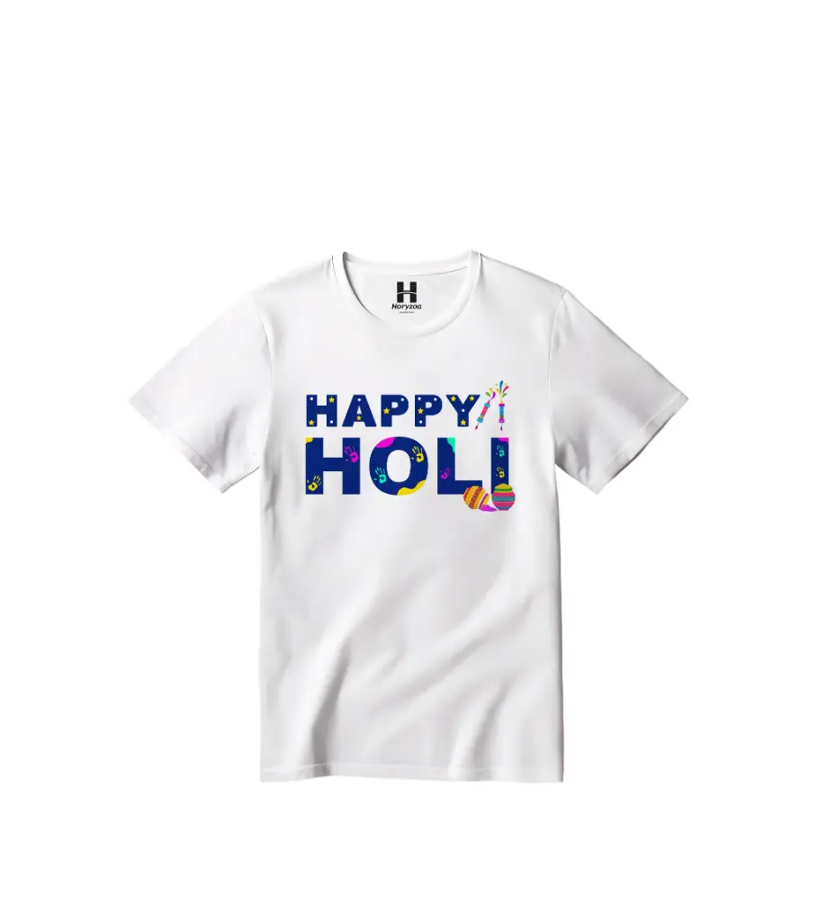 Joyful Fest Graphic Print T-Shirt - 100% Cotton, Half Sleeve, Unisex Fit, White | Holi T-Shirt (0-6 Months, Online Payment)