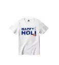 Joyful Fest Graphic Print T-Shirt - 100% Cotton, Half Sleeve, Unisex Fit, White | Holi T-Shirt