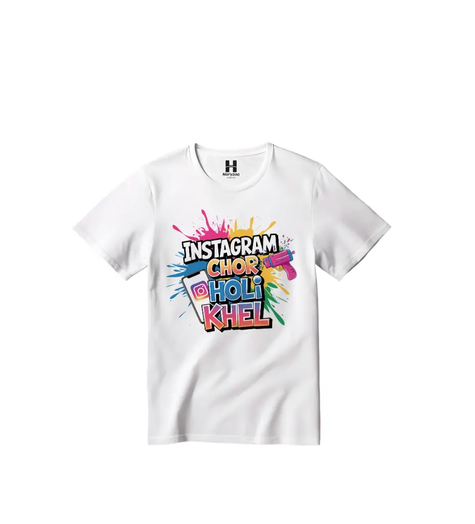 Instagram Chor Holi Khel Graphic Print T-Shirt - 100% Cotton, Half Sleeve, Unisex Fit, White | Holi T-Shirt (0-6 Months, Online Payment)