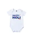 Joyful Fest Graphic Print Romper - 100% Cotton, Half Sleeve, Unisex Fit, White | Holi Romper / Onesies