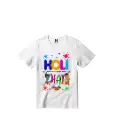 Holi With Krishna and Chhota Bheem Graphic Print T-Shirt - 100% Cotton, Half Sleeve, Unisex Fit, White | Holi T-Shirt