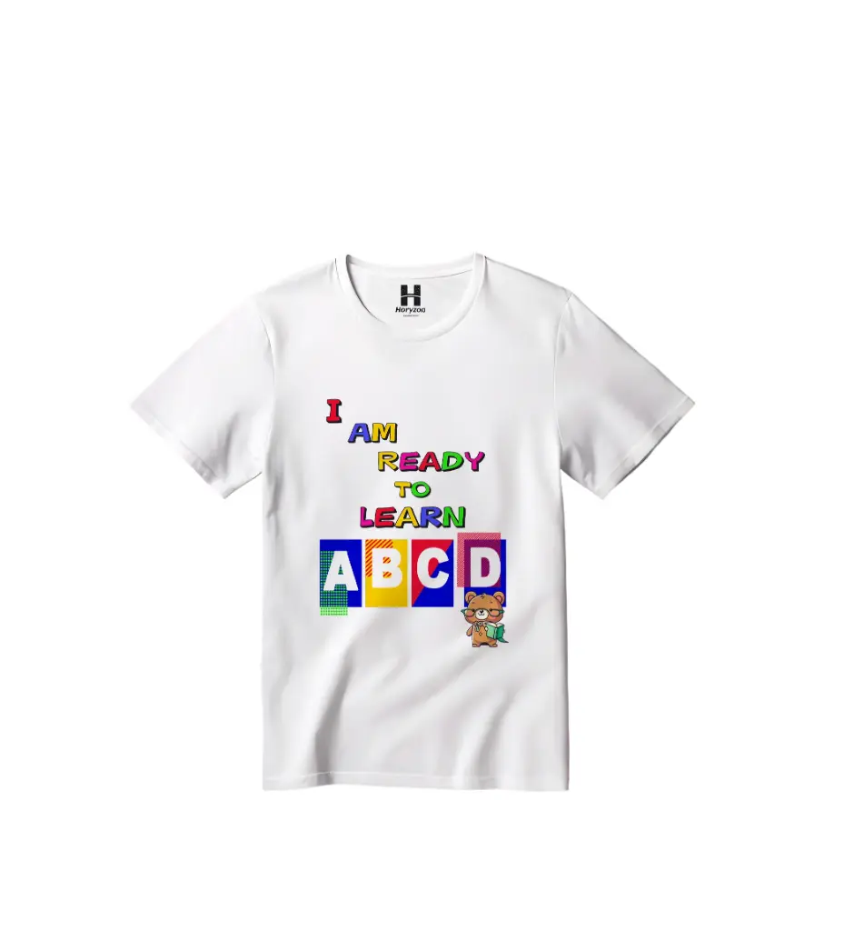 Ready to Learn ABCD Graphic Print T-Shirt - 100% Cotton, Half Sleeve, Unisex Fit, White (0-6 Months, Online Payment)