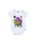 Superheroes and Friends Holi Fiesta Graphic Print Romper - 100% Cotton, Half Sleeve, Unisex Fit, White | Holi Romper / Onesies