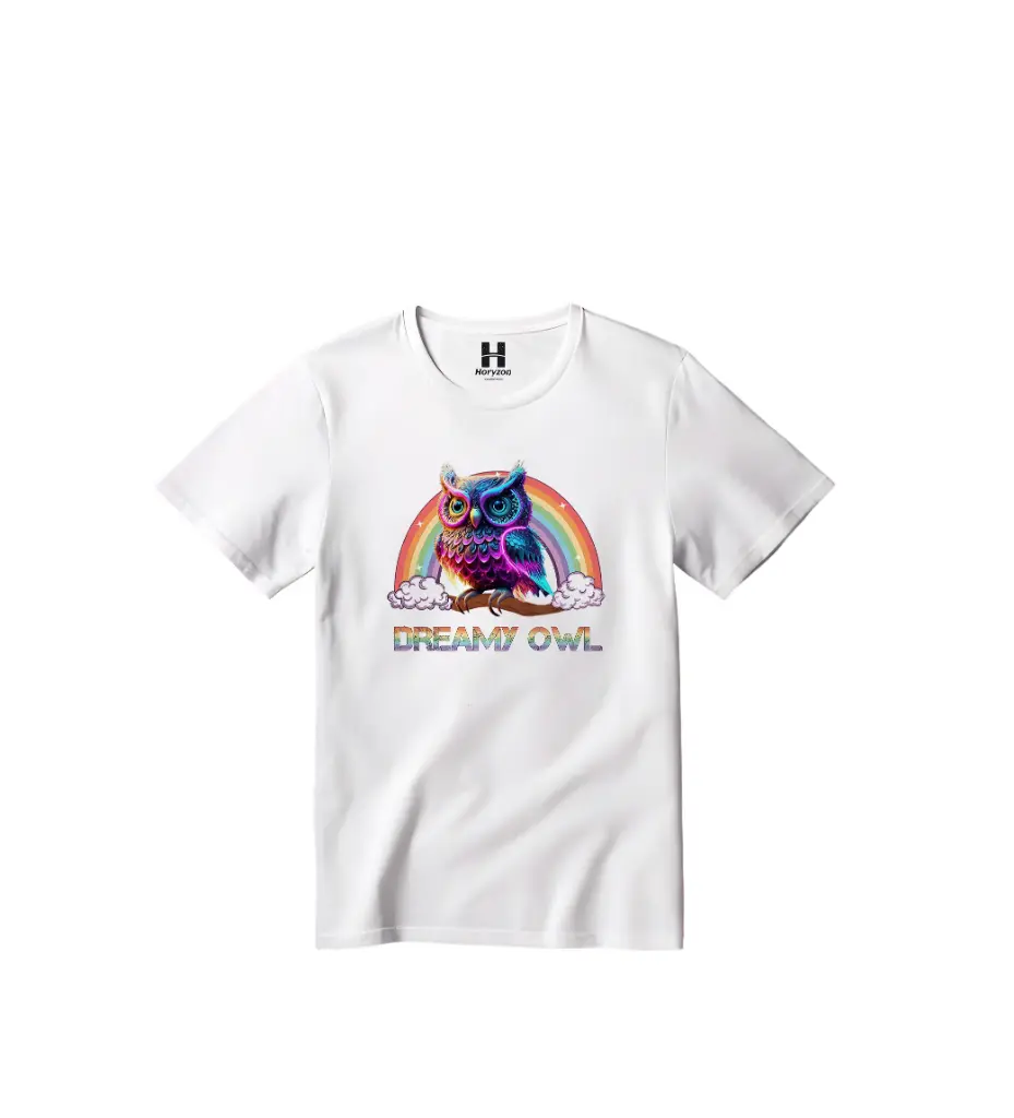 Dreamy Owl Graphic Print T-Shirt - 100% Cotton, Half Sleeve, Unisex Fit, White (0-6 Months, Online Payment)