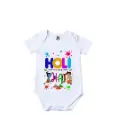 Holi With Krishna and Chhota Bheem Graphic Print Romper - 100% Cotton, Half Sleeve, Unisex Fit, White | Holi Romper / Onesies