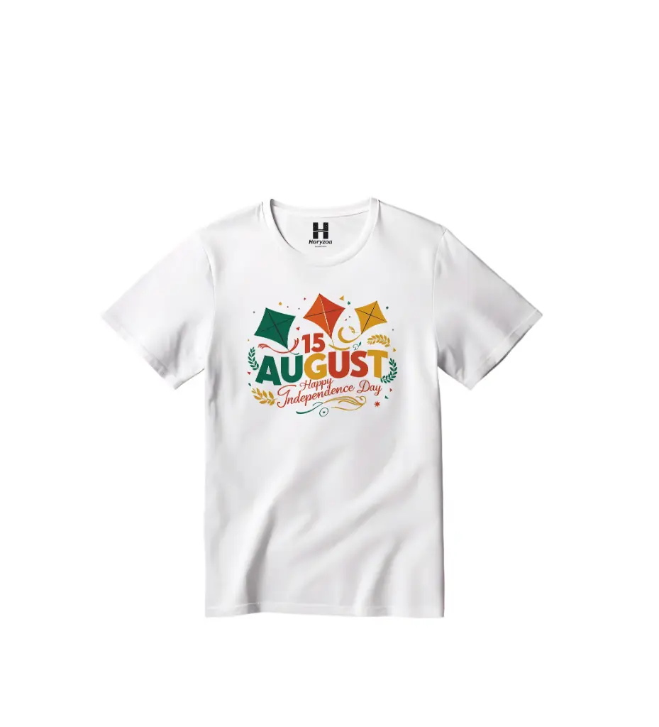 Happy independence day Graphic Print 100% Cotton Unisex Half Sleeve White T-shirt (0-6 Months, Online Payment)